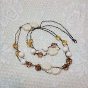 🌿Earth Tone Amber BrownFaceted Multi-Color Beaded 30" Long Sweater Necklace